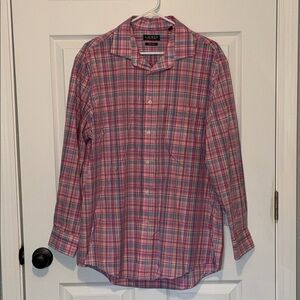 Ralph Lauren Men's Pink and Blue Plaid Shirt